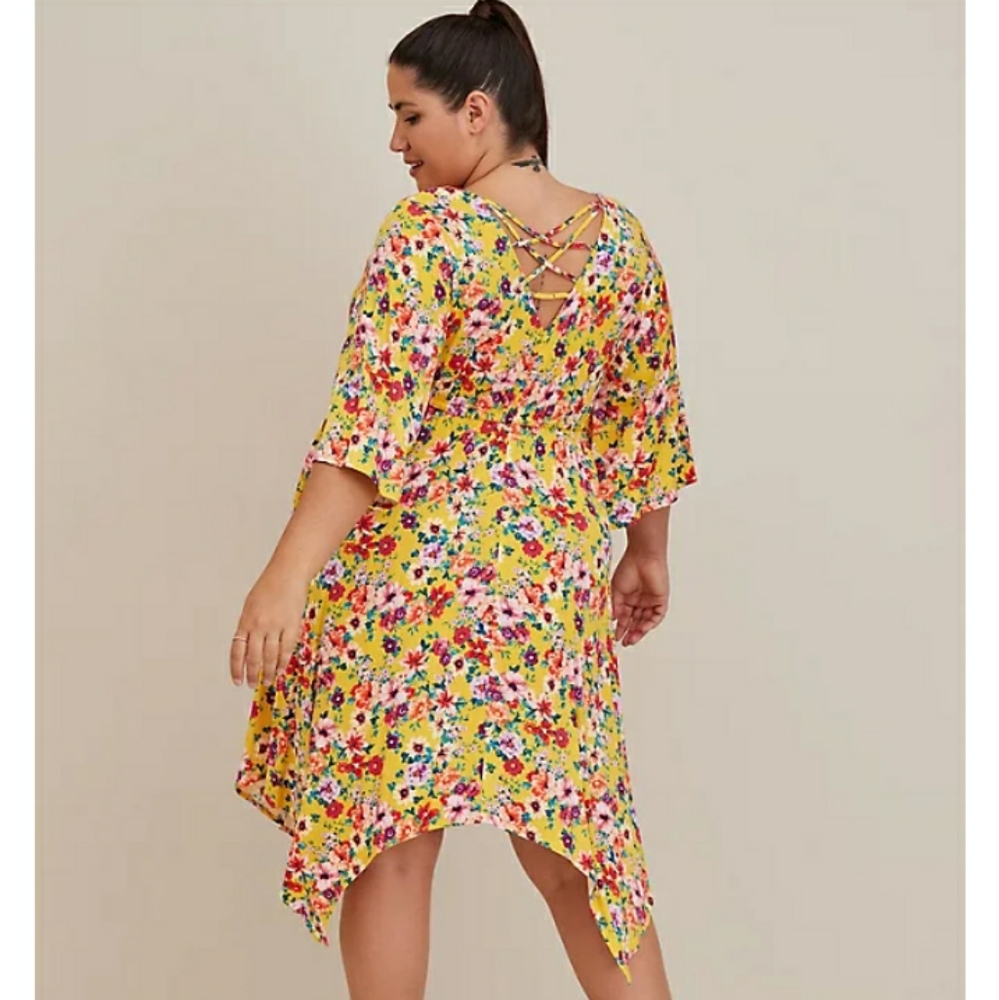 HOST PICπ Torrid Marigold Yellow Floral Stretch Challis Babydoll Dress - Picture 3 of 5